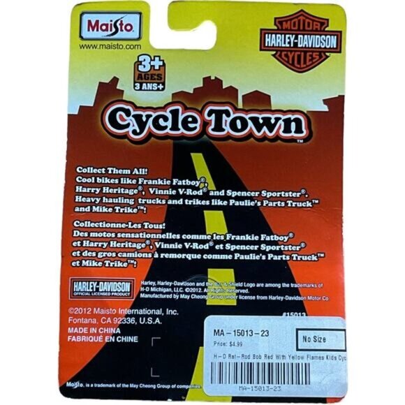 Maisto Harley-Davidson Cycle Town Red Hot Rod Toy With Yellow Flames - Picture 2 of 2